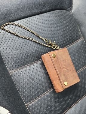 Men's Brown Leather Chain Wallet Card Holder